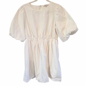 Madewell Cream Puff-Sleeve Midi Dress in White/Cream